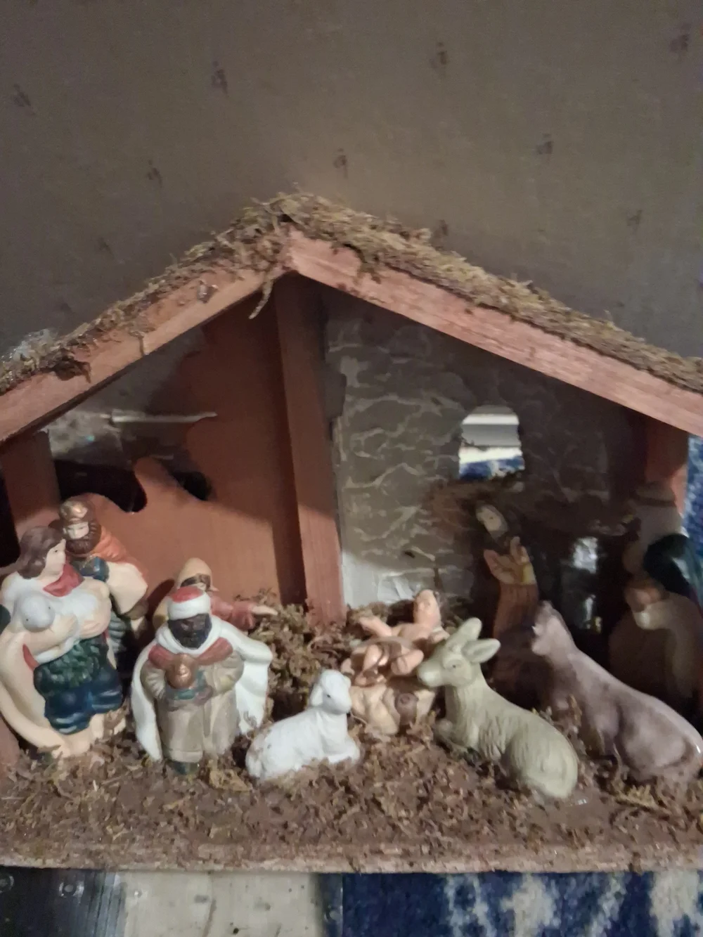 Rustic Wooden Nativity Set with Hand-Painted Figures - Brown and Cream